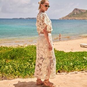 ZIMMERMANN CO-IRD SET GOLDEN CROCHET LACE TOP AND SKIRT SET IVORY ZIMMERMANN 0
